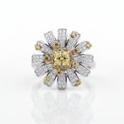 Sunflower Design Cushion Cut Promise Ring-Black Diamonds New York