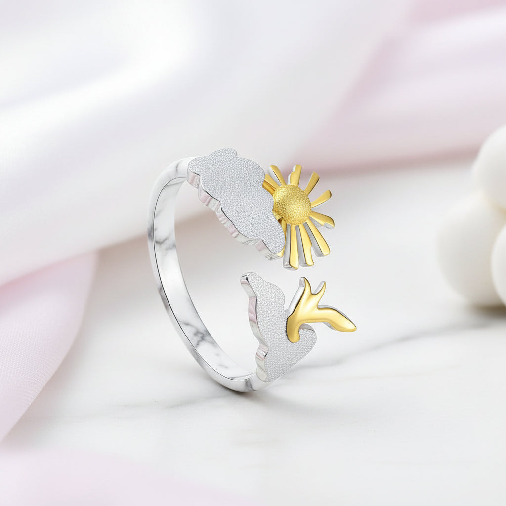 Sunrise & Bird Moment Adjustable Ring-Black Diamonds New York
