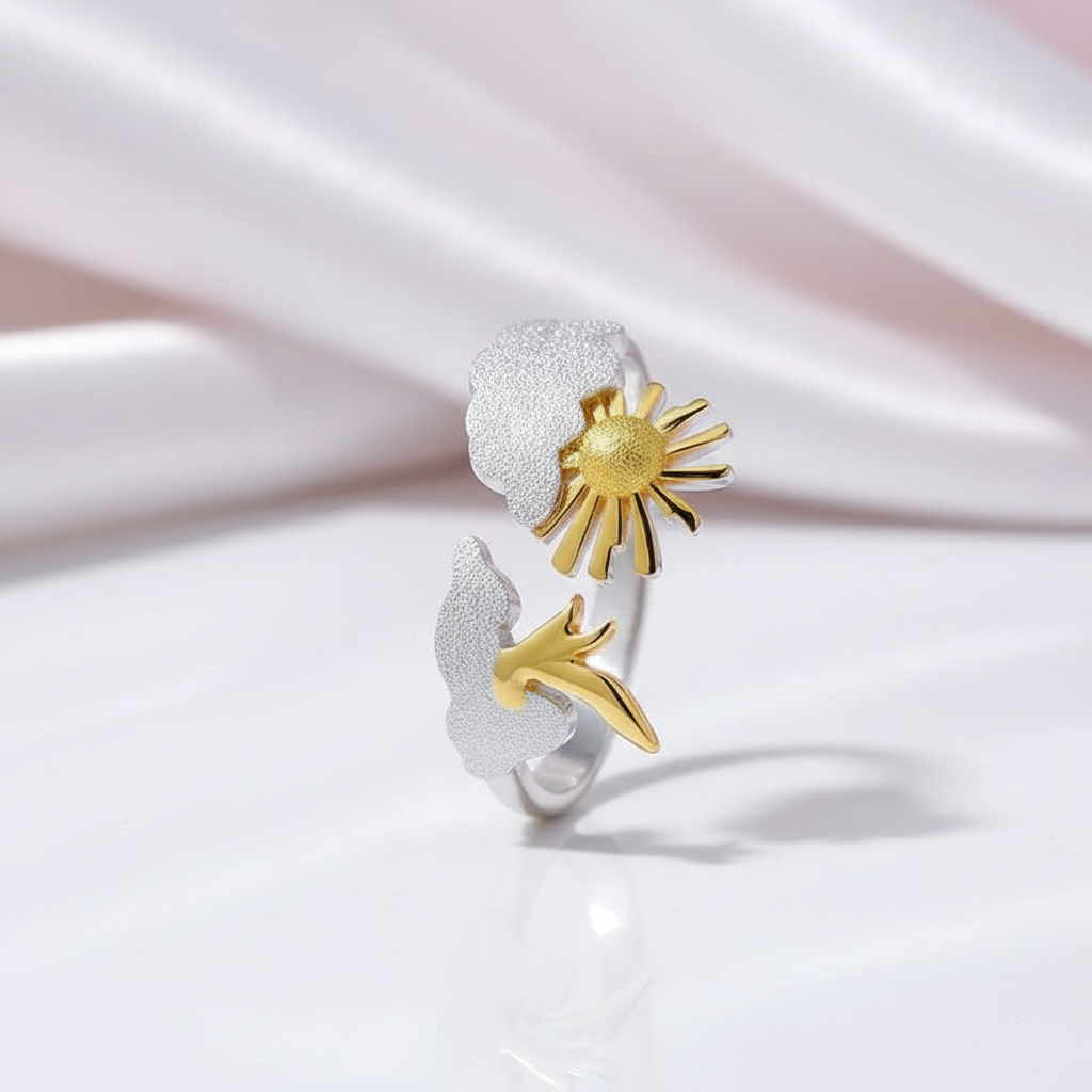 Sunrise & Bird Moment Adjustable Ring-Black Diamonds New York