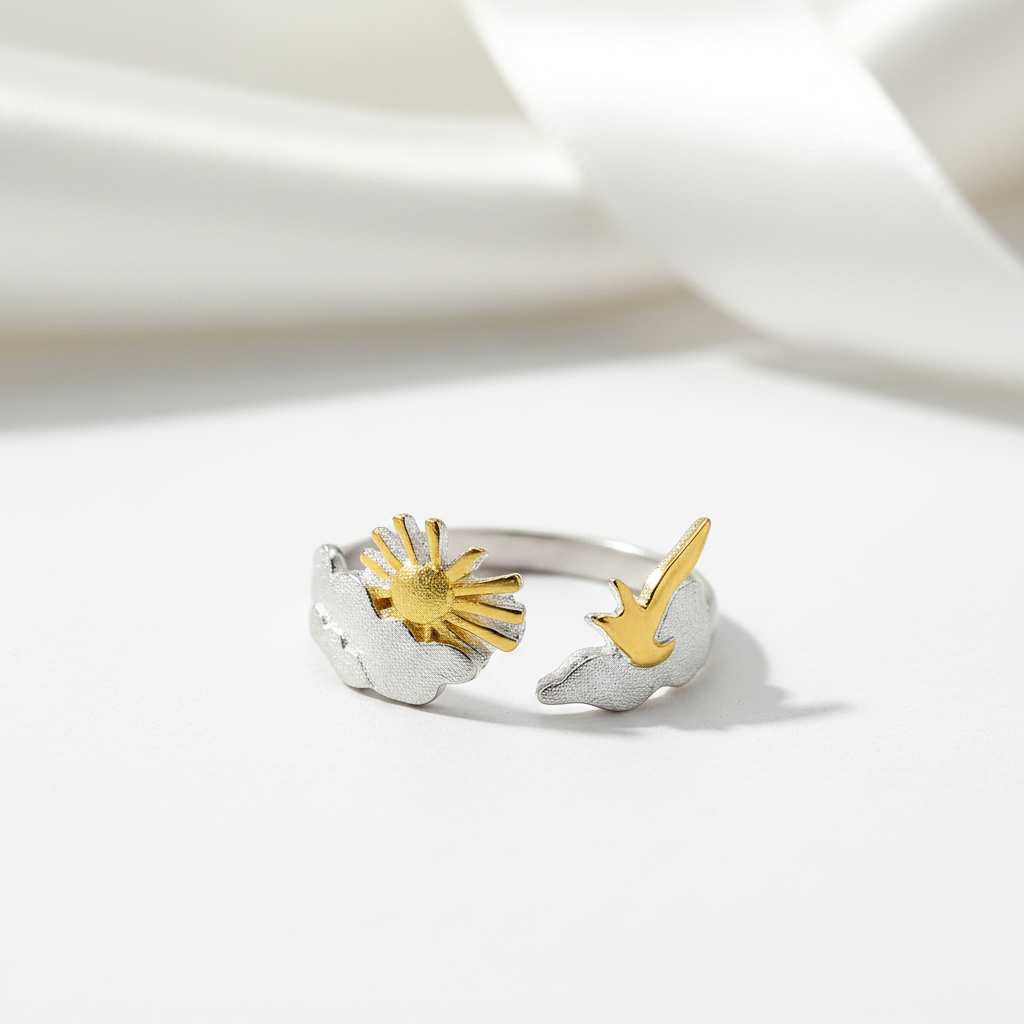 Sunrise & Bird Moment Adjustable Ring-Black Diamonds New York
