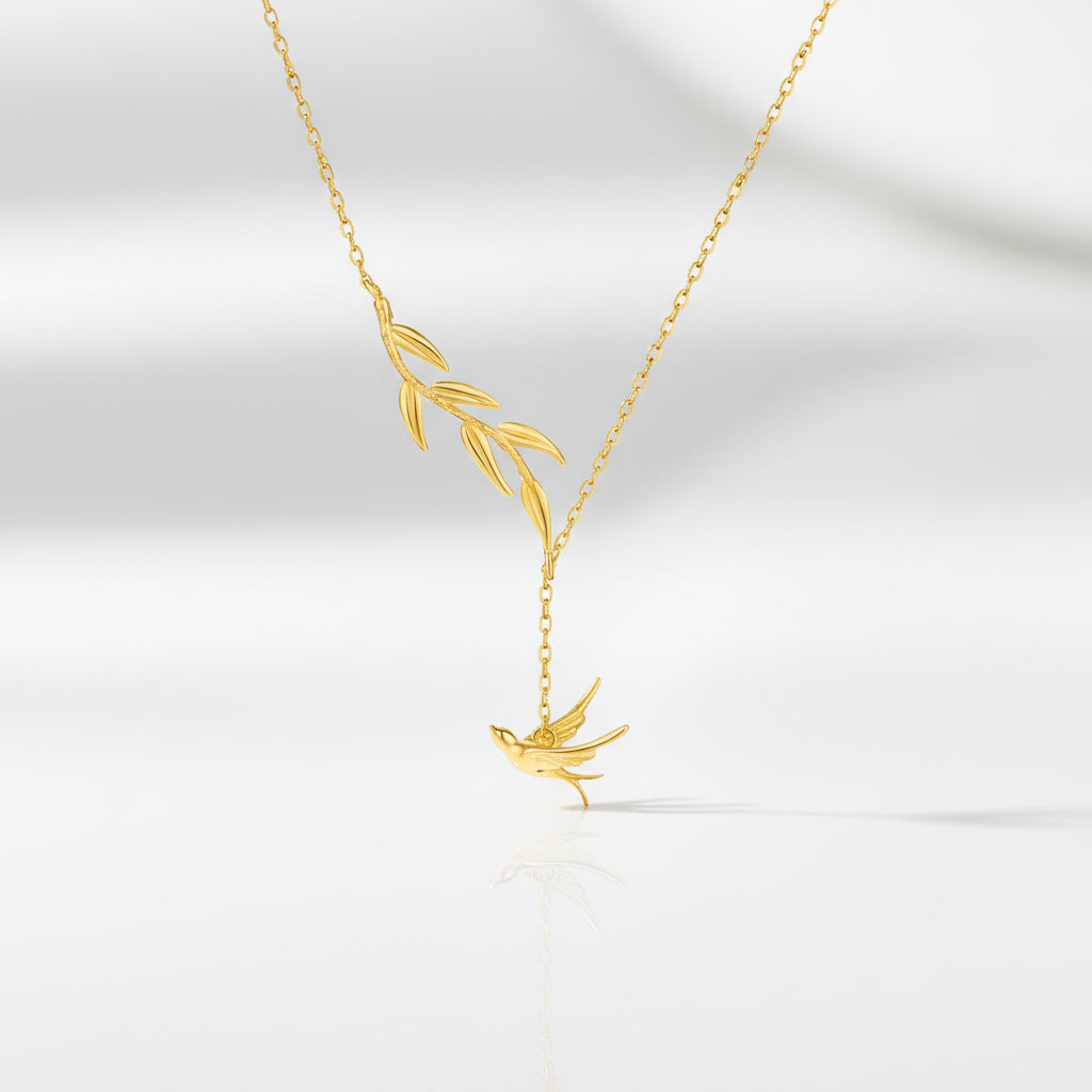 Swallow Willow Branch Asymmetrical Necklace-Black Diamonds New York
