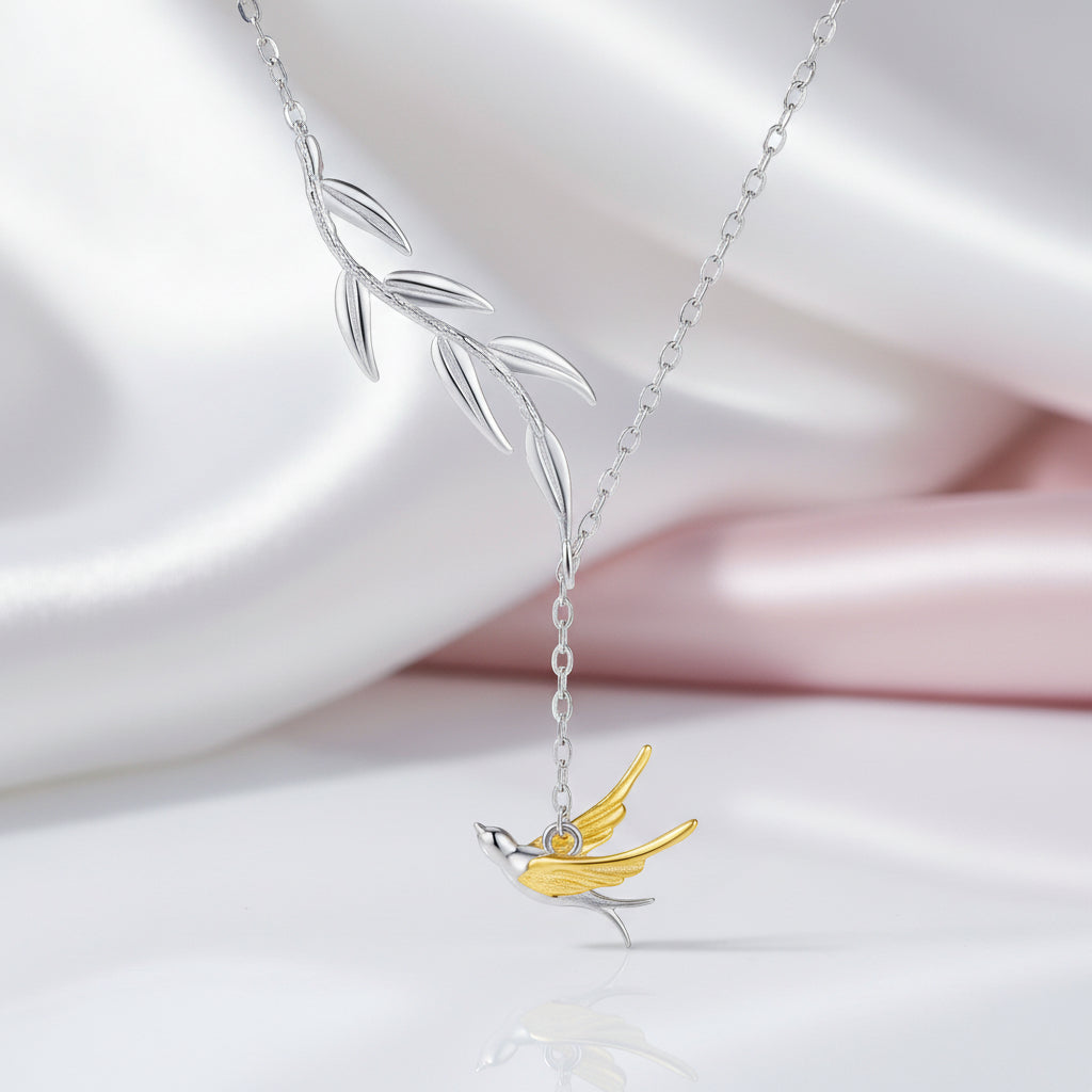 Swallow Willow Branch Asymmetrical Necklace-Black Diamonds New York