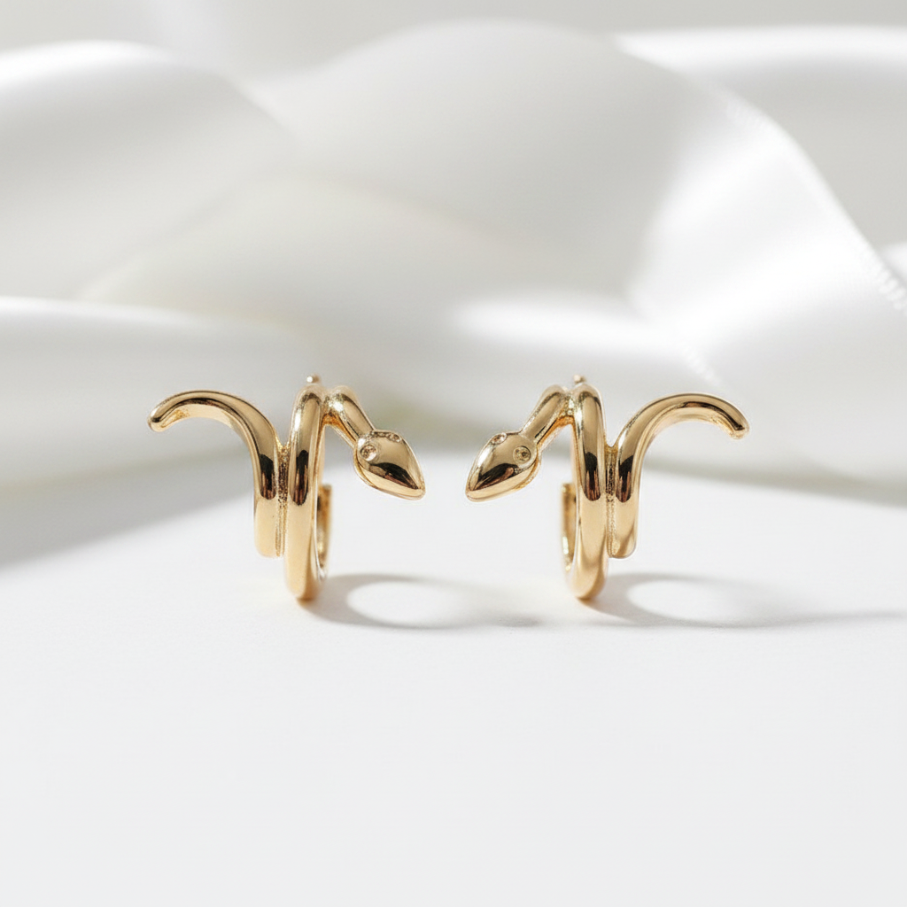 Sweet Snake Charm Hoop Earrings-Black Diamonds New York