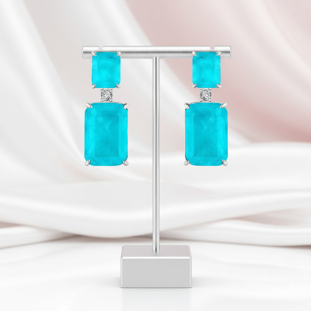 Synthetic Paraiba Tourmaline Earrings-Black Diamonds New York