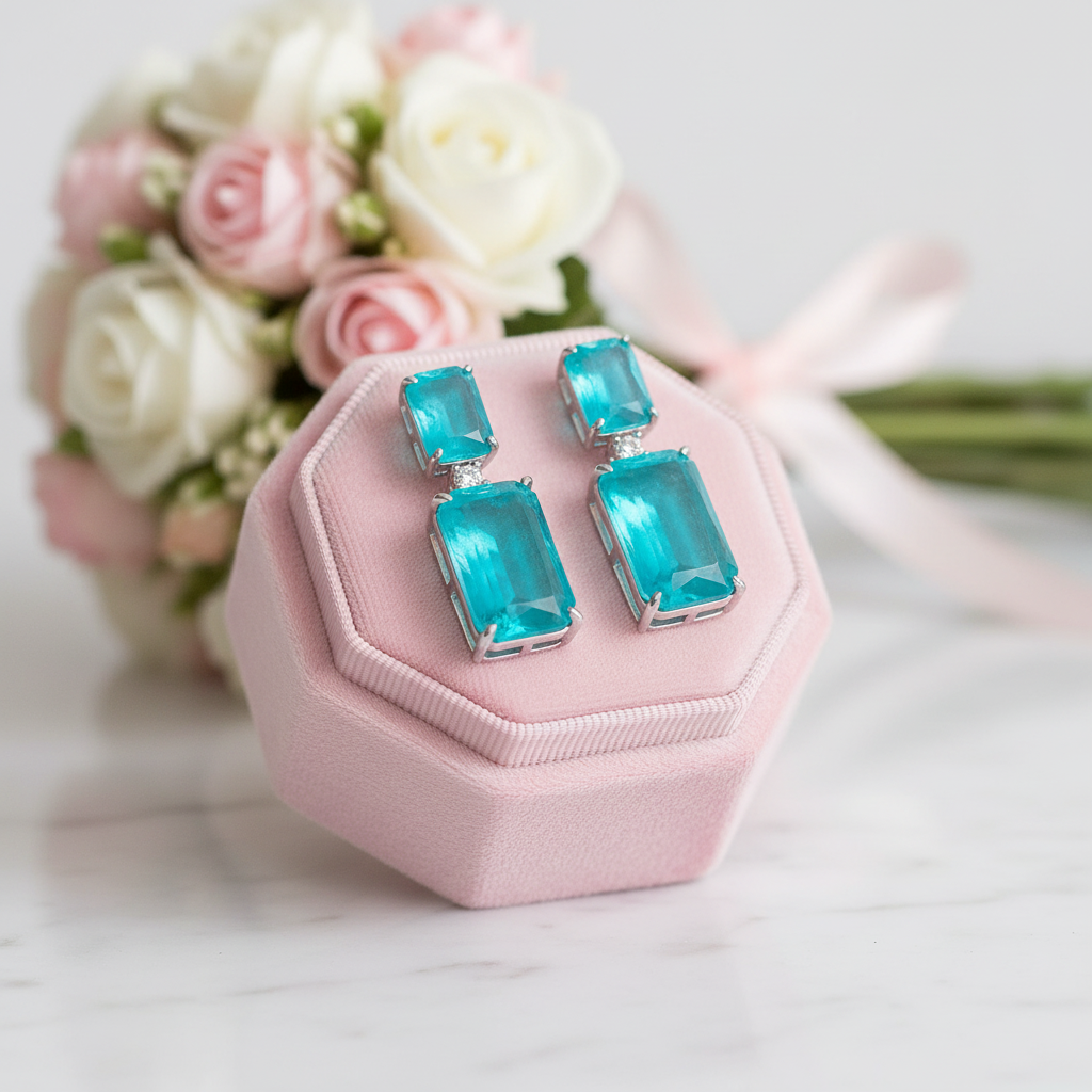 Synthetic Paraiba Tourmaline Earrings-Black Diamonds New York