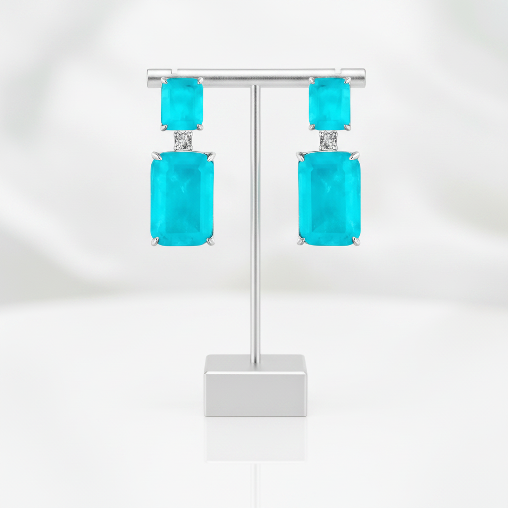 Synthetic Paraiba Tourmaline Earrings-Black Diamonds New York