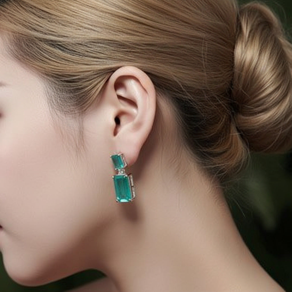 Synthetic Paraiba Tourmaline Earrings-Black Diamonds New York