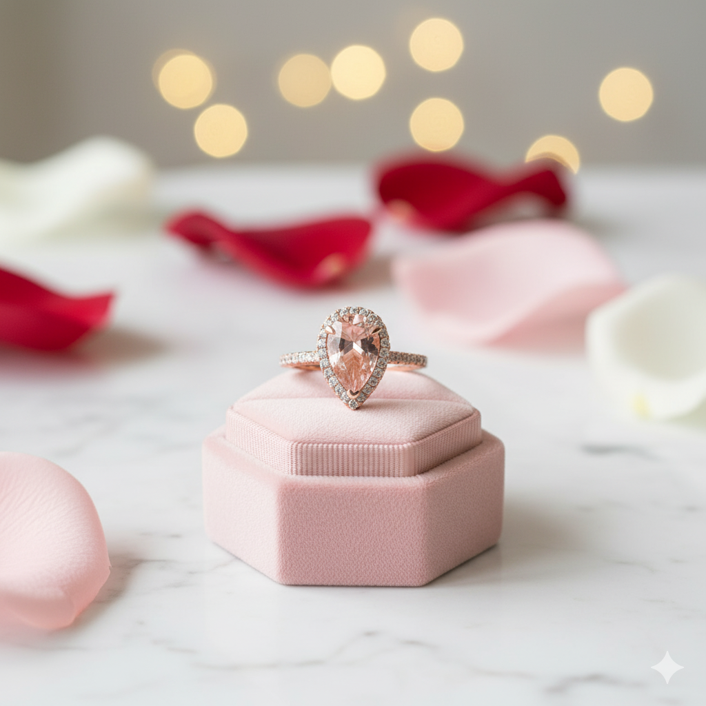 3.0ct Halo Pear Cut Synthetic Morganite Engagement Ring-Black Diamonds New York