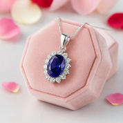 6.4 Ct Oval Cut Blue Tanzanite Pendant Necklace-Black Diamonds New York