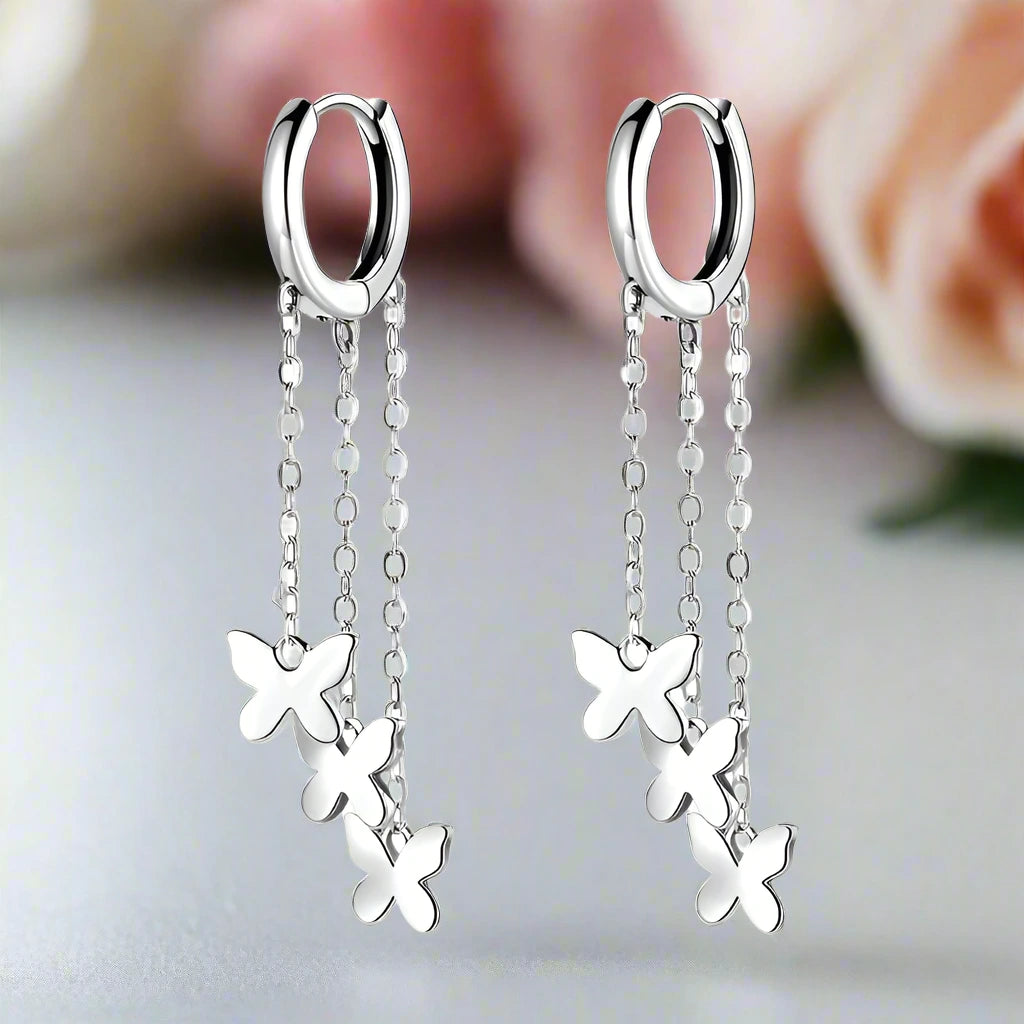 Tassel Butterfly Buckle Drop Earrings-Black Diamonds New York