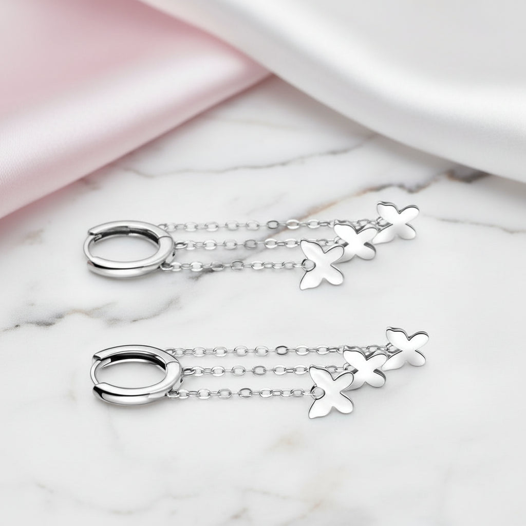 Tassel Butterfly Buckle Drop Earrings-Black Diamonds New York