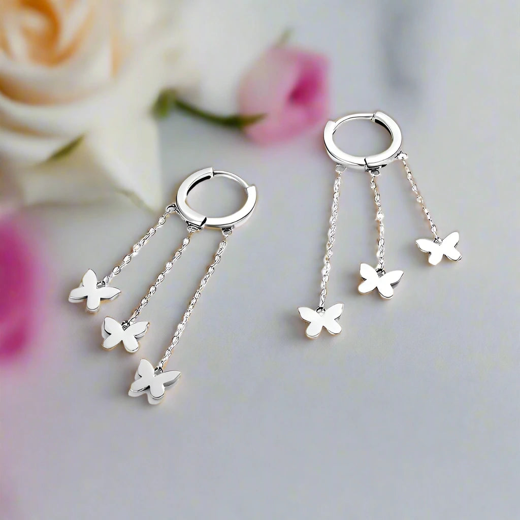 Tassel Butterfly Buckle Drop Earrings-Black Diamonds New York