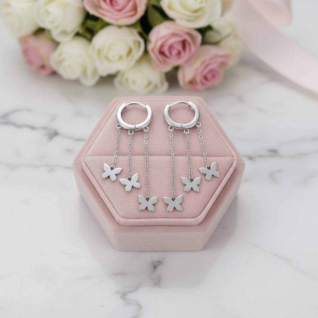 Tassel Butterfly Buckle Drop Earrings-Black Diamonds New York