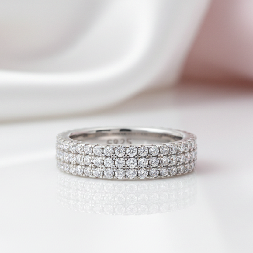 Three Layer Round Full Diamond Option Wedding Band-Black Diamonds New York