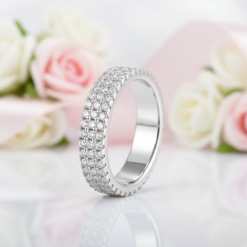 Three Layer Round Full Diamond Option Wedding Band-Black Diamonds New York