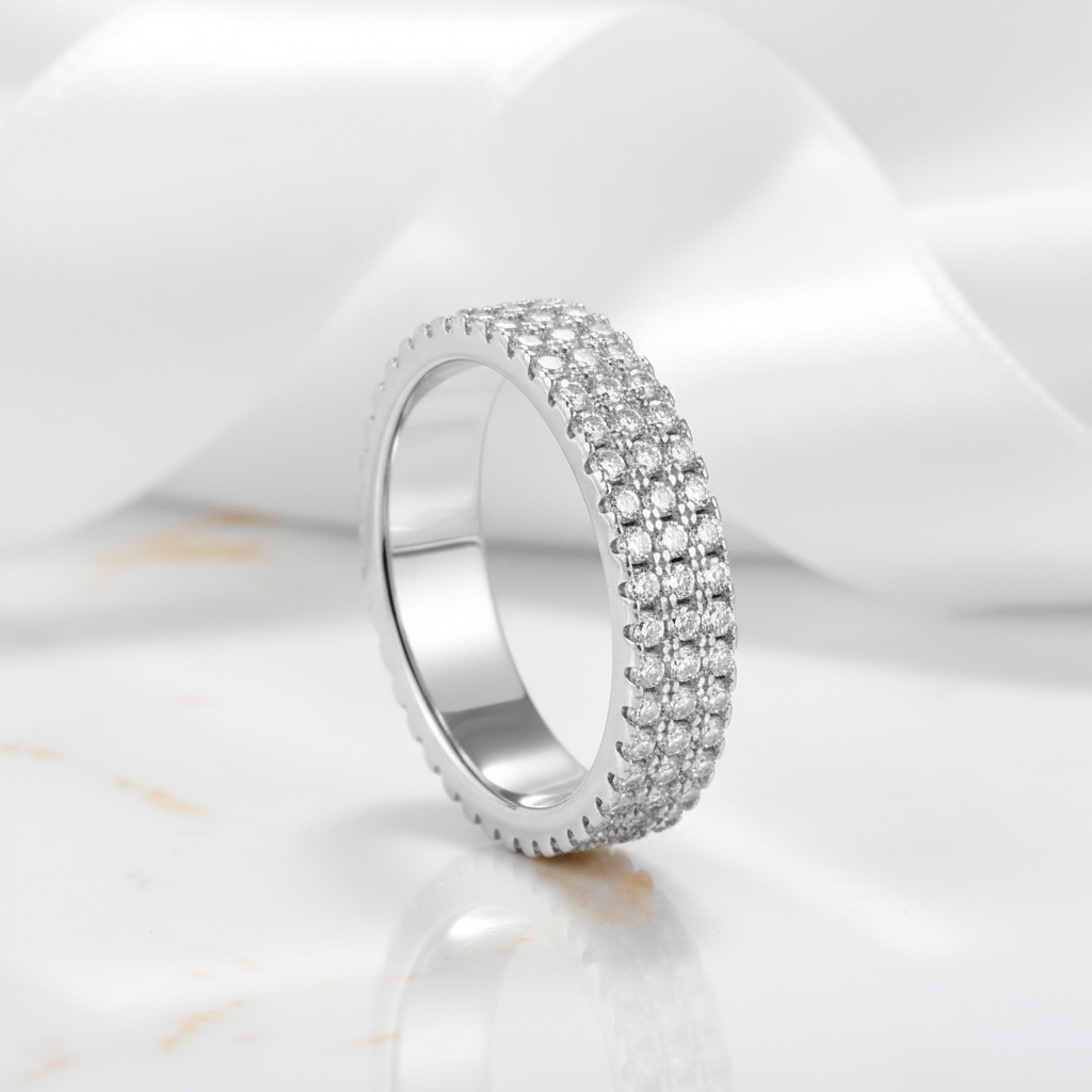 Three Layer Round Full Diamond Option Wedding Band-Black Diamonds New York