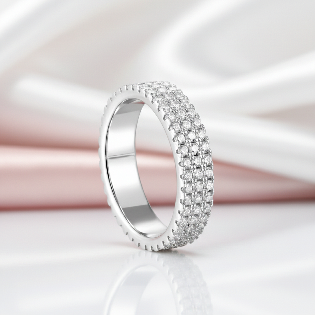 Three Layer Round Full Diamond Option Wedding Band-Black Diamonds New York