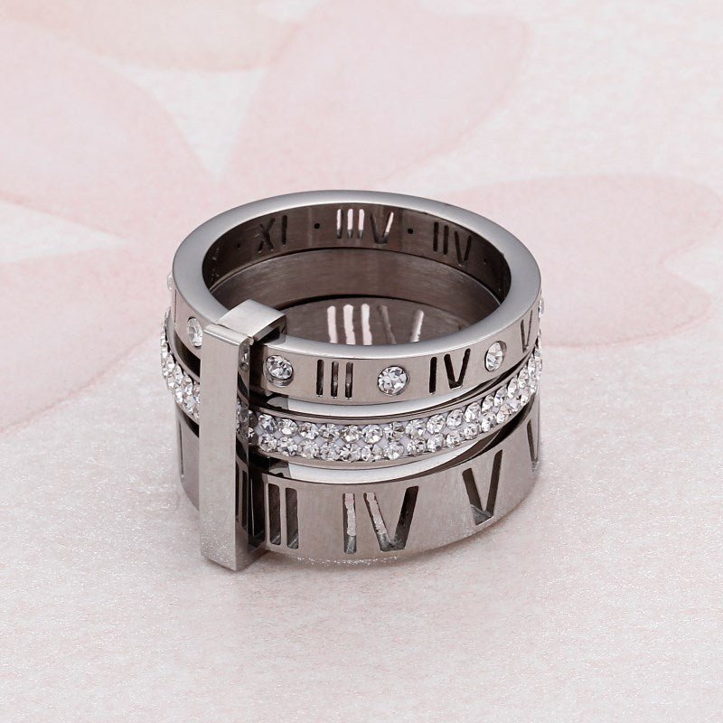 Flash Sale - Three Layers Roman Numerals EVN Diamond Ring Set-Black Diamonds New York