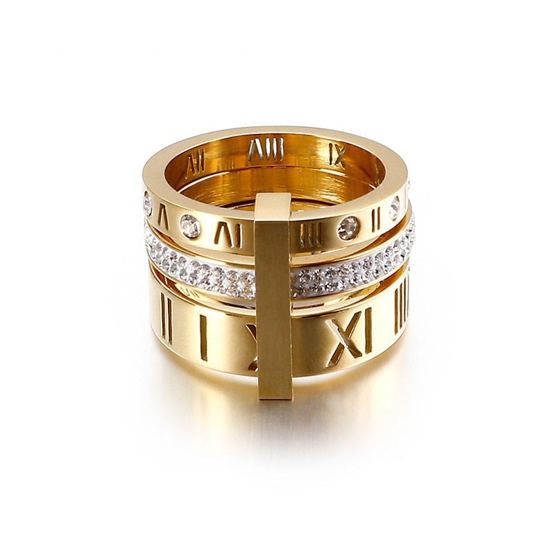 Flash Sale - Three Layers Roman Numerals EVN Diamond Ring Set-Black Diamonds New York