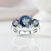 Three Natural Mystic Topaz Birthstone Ring-Black Diamonds New York