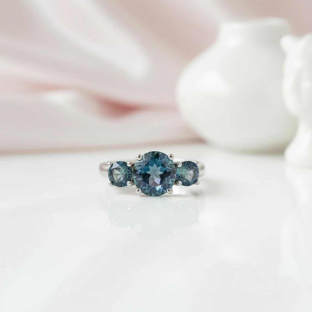 Three Natural Mystic Topaz Birthstone Ring-Black Diamonds New York