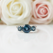 Three Natural Mystic Topaz Birthstone Ring-Black Diamonds New York