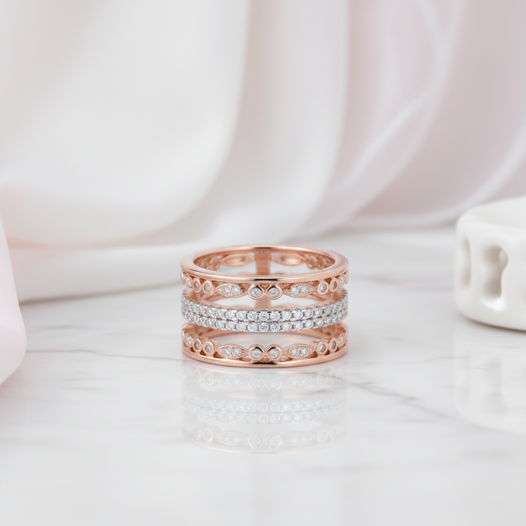Three-Stack Of Goodness Diamond Option Rose Gold Ring-Black Diamonds New York
