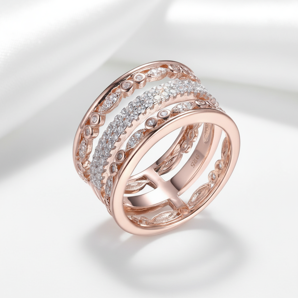 Three-Stack Of Goodness Diamond Option Rose Gold Ring-Black Diamonds New York