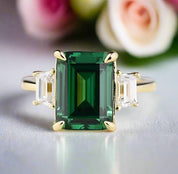 Three-Stone Emerald Green Engagement Ring-Black Diamonds New York