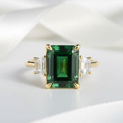 Three-Stone Emerald Green Engagement Ring-Black Diamonds New York