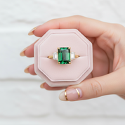 Three-Stone Emerald Green Engagement Ring-Black Diamonds New York