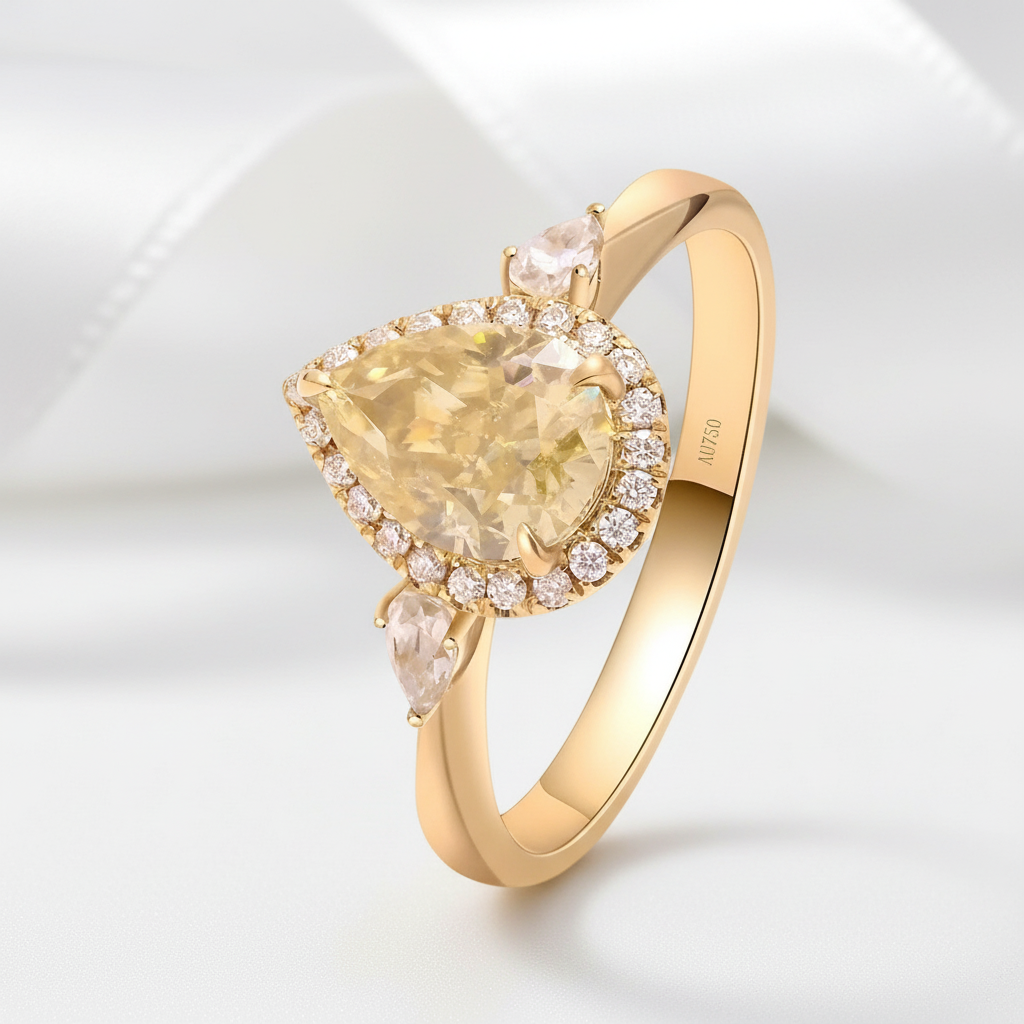 Three Stone Pear Brilliant Cut Yellow Diamond Engagement Ring-Black Diamonds New York