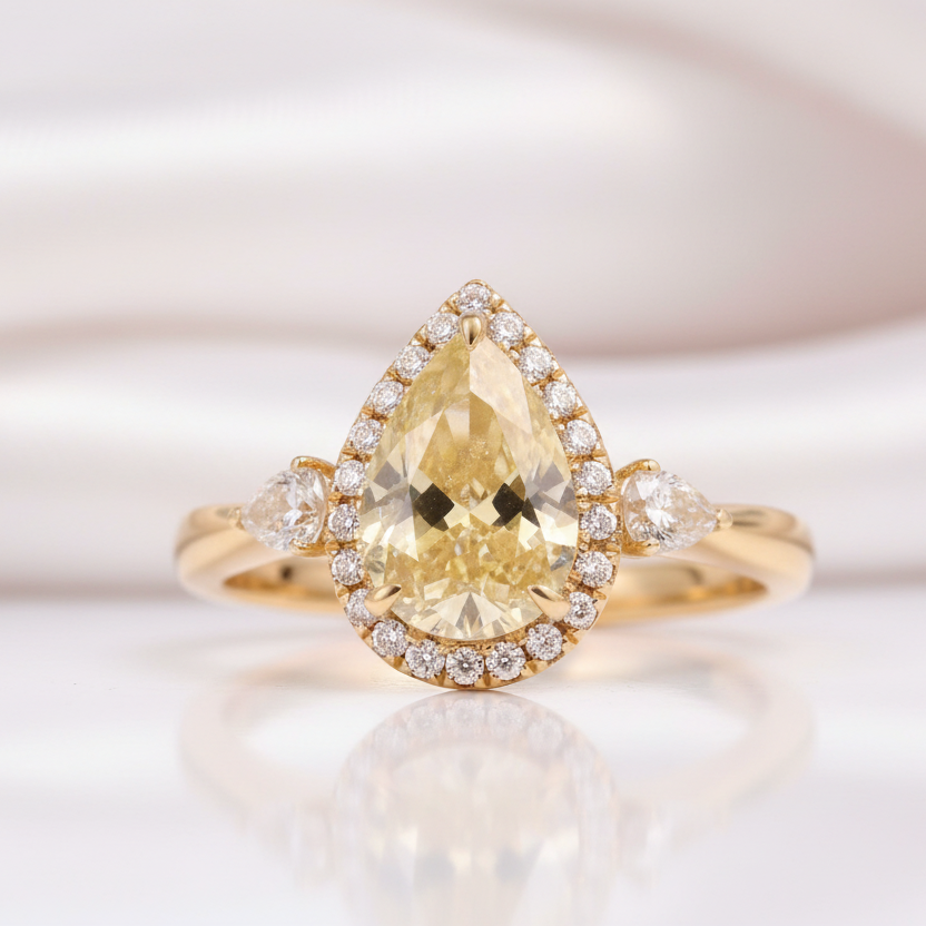 Three Stone Pear Brilliant Cut Yellow Diamond Option Engagement Ring-Black Diamonds New York