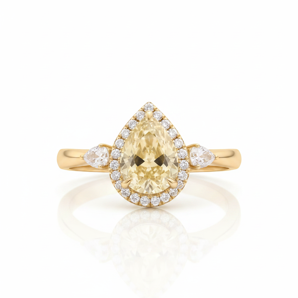 Three Stone Pear Brilliant Cut Yellow Diamond Option Engagement Ring-Black Diamonds New York