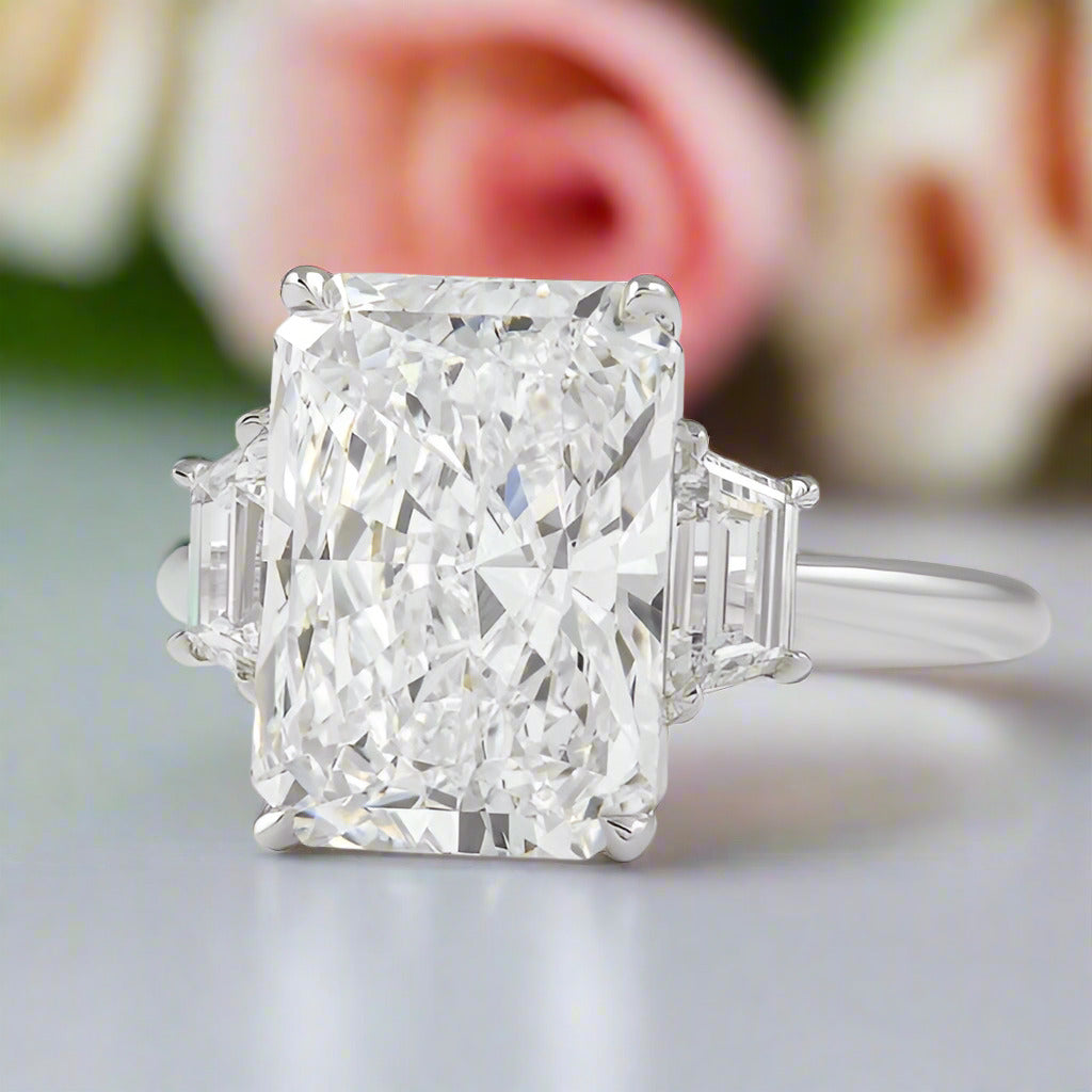 Three Stone Radiant Cut Diamond Engagement Ring-Black Diamonds New York