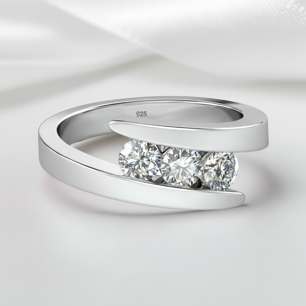 Three Stones 4mm Diamond Option Engagement Ring-Black Diamonds New York