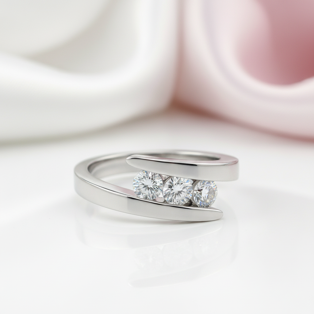 Three Stones 4mm Diamond Option Engagement Ring-Black Diamonds New York