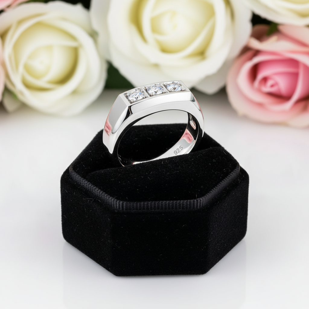 Three Stones Diamond Men's Wedding Band-Black Diamonds New York