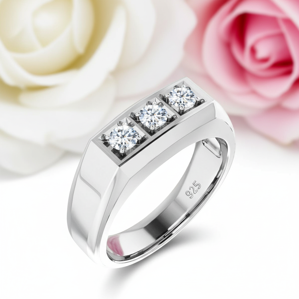 Three Stones Diamond Men's Wedding Band-Black Diamonds New York