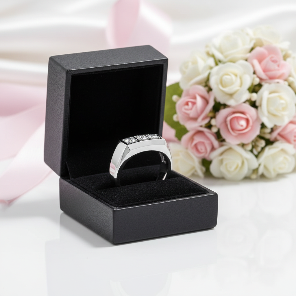 Three Stones Diamond Option Men's Wedding Band-Black Diamonds New York