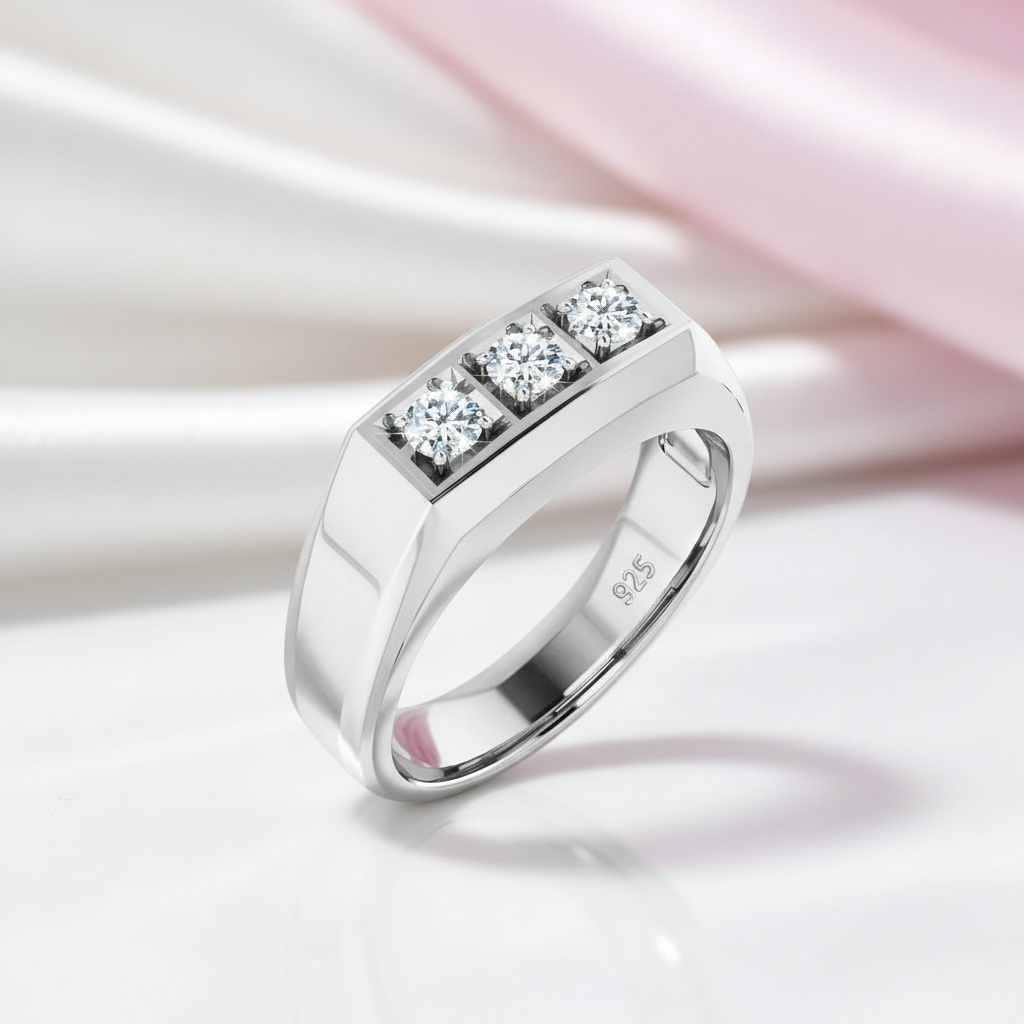 Three Stones Diamond Option Men's Wedding Band-Black Diamonds New York