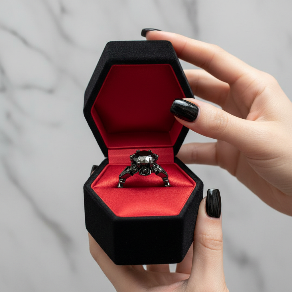 Through Eternity Ring- 3 ct Round Cut Diamond with Spider Legs Gothic Wedding Ring-Black Diamonds New York