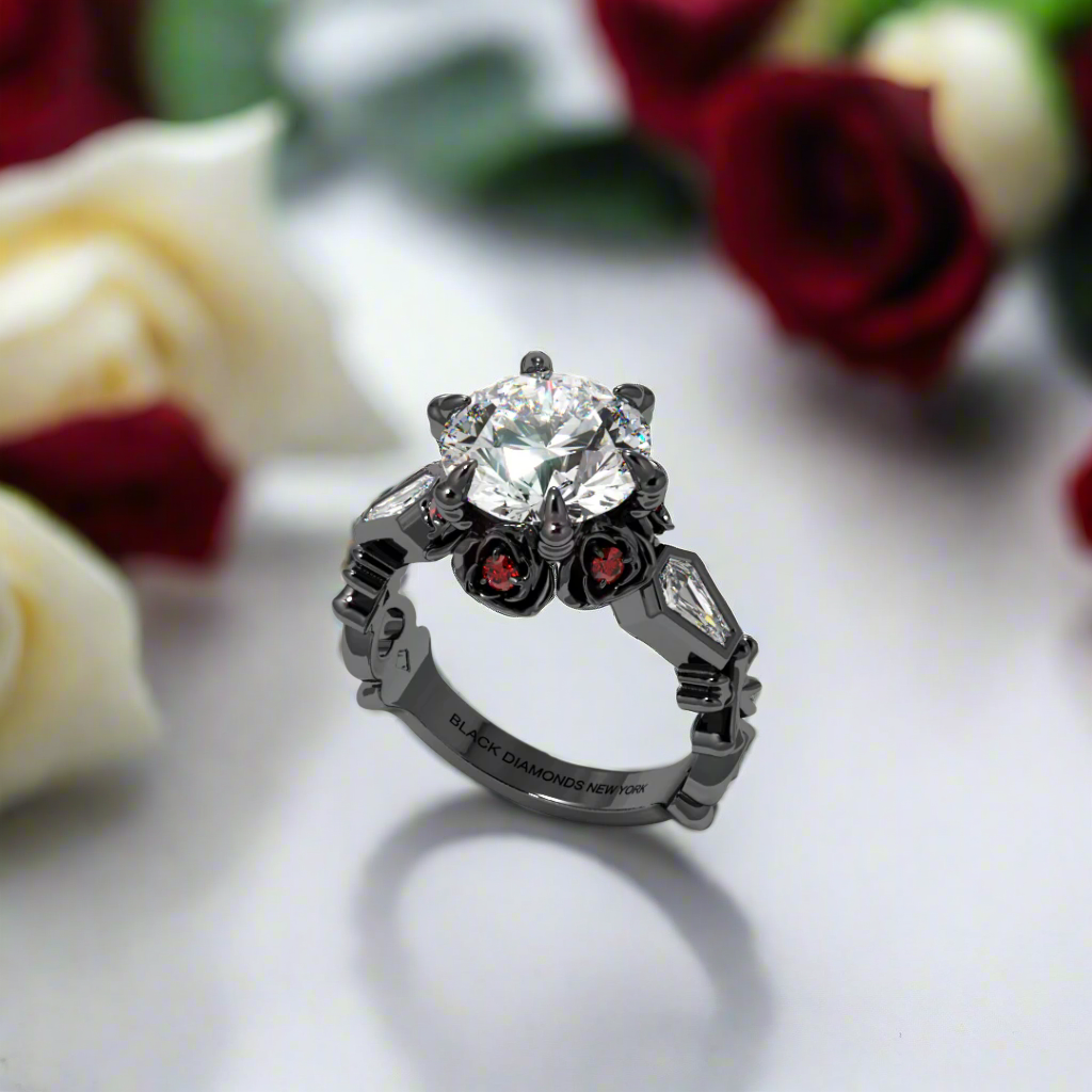 Through Eternity Ring- 3 ct Round Cut Diamond with Spider Legs Gothic Wedding Ring-Black Diamonds New York