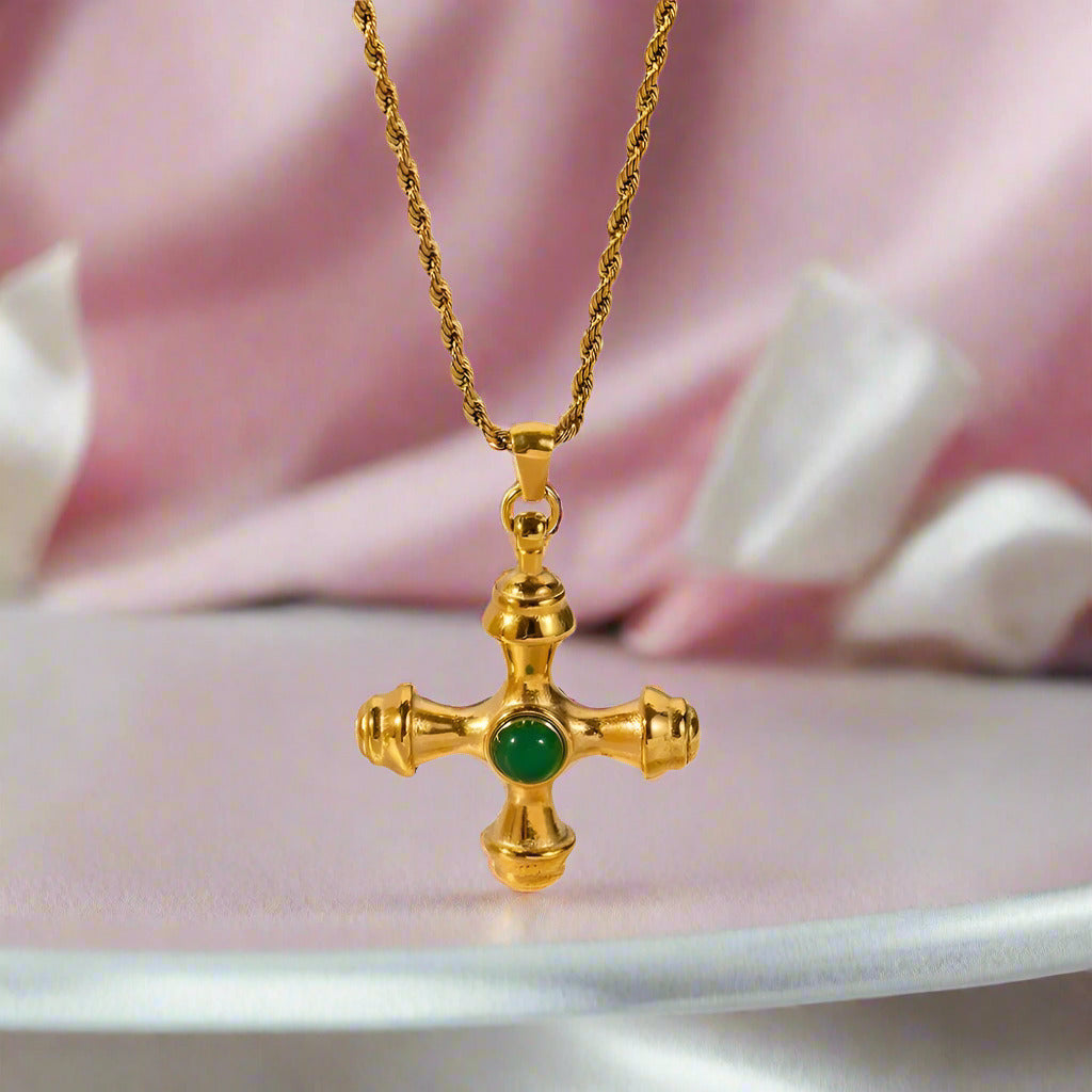 Tiger Eye Agate Cross Earrings & Necklace-Black Diamonds New York