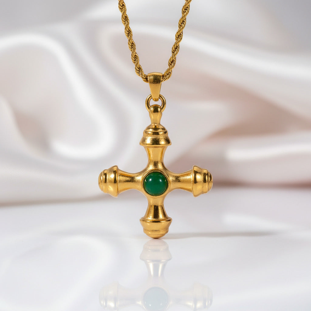 Tiger Eye Agate Cross Earrings & Necklace-Black Diamonds New York
