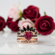 Till Death Do Us Part- 1.5 Carat Heart Created Diamond Wedding Ring Set-Black Diamonds New York