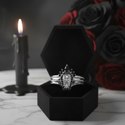 Till Death Do Us Part Rings- Rare Coffin Cut Diamond 14k White Gold Ring Set-Black Diamonds New York