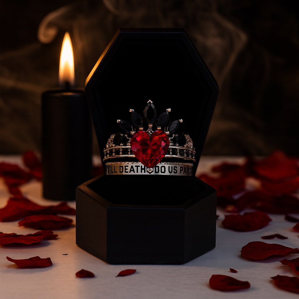 Till Death Do Us Part- 1.5 Carat Heart Created Diamond Option Wedding Ring Set-Black Diamonds New York