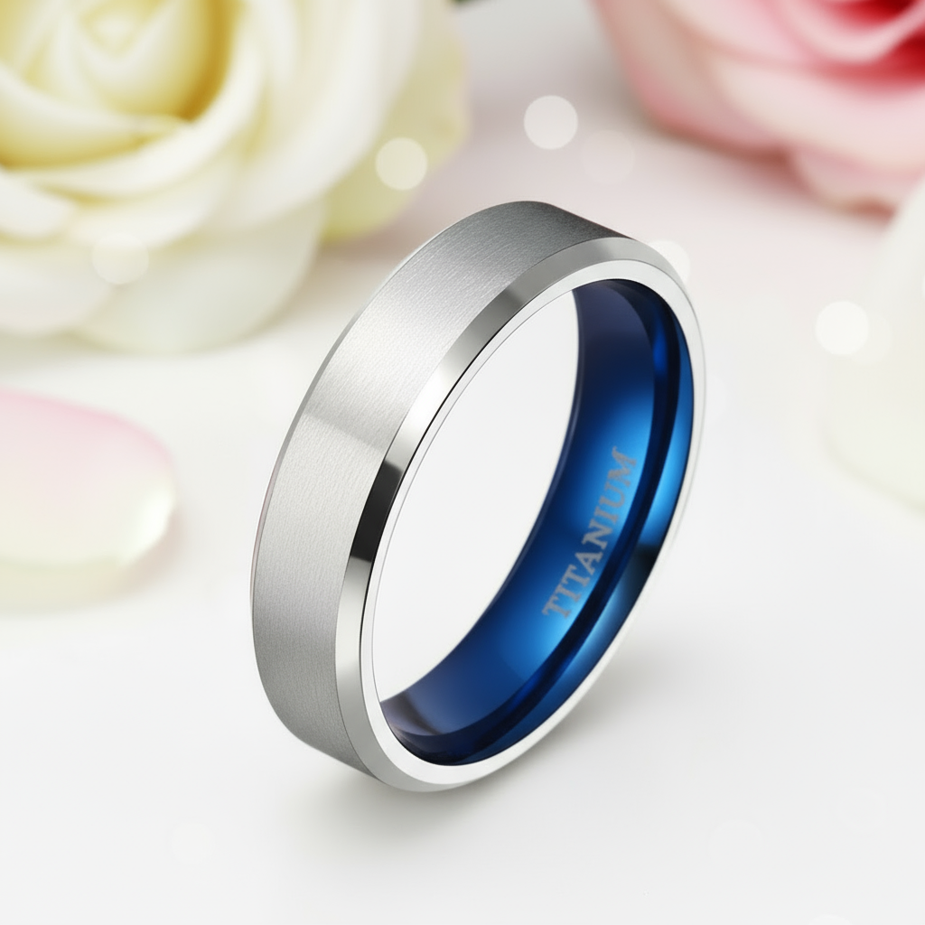 Titanium and Classic Blue Men's Wedding Band-Black Diamonds New York