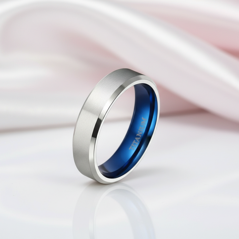 Titanium and Classic Blue Men's Wedding Band-Black Diamonds New York